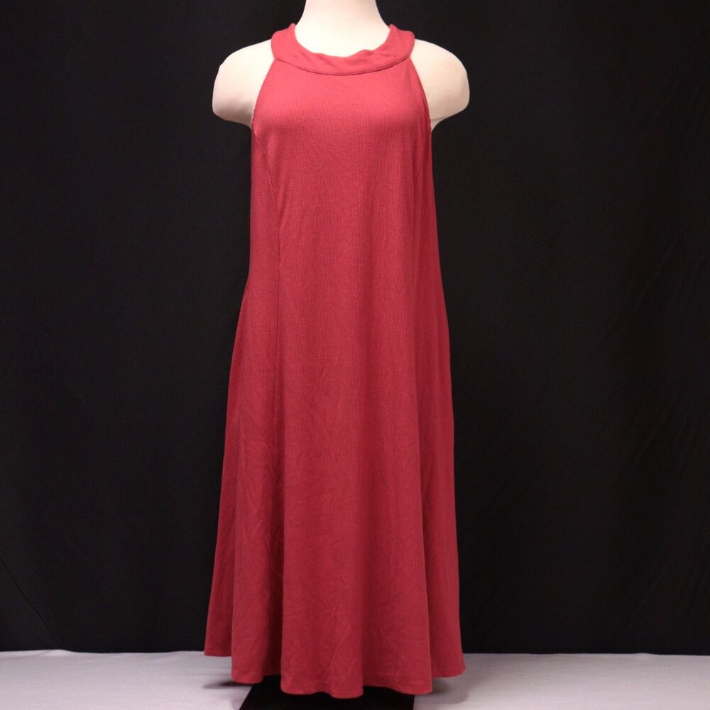 Torrid Coral Red Trapeze Midi Dress Sz 2 Halter‎ Neck Sleeveless Keyhole Back